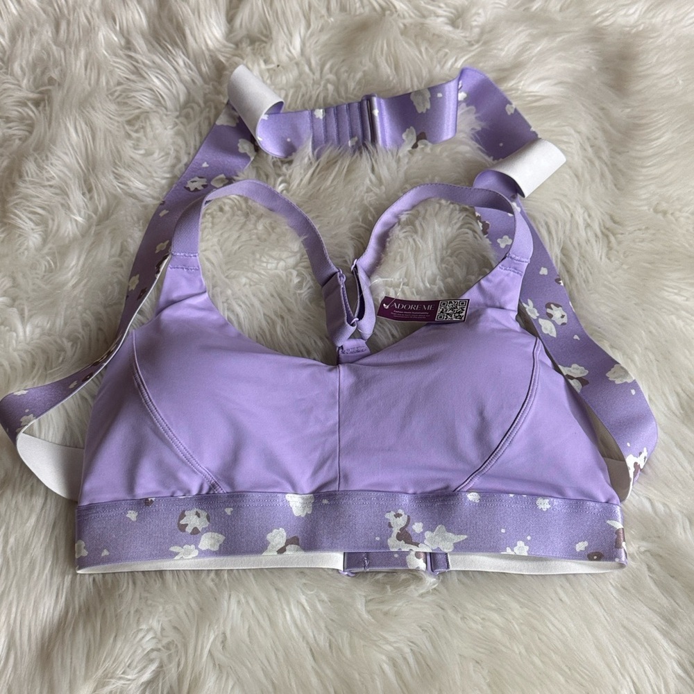 Adore Me Maven medium impact sports bra Purple Rose print Large New with tag - Picture 5 of 15